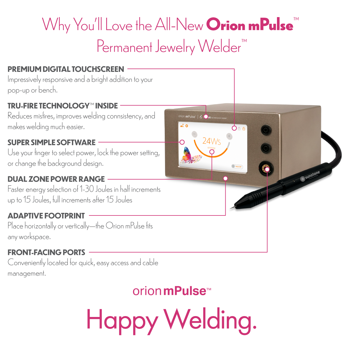 Platinum Permanent Jewelry Starter Kit with a Black Stylus and Orion mPulse®